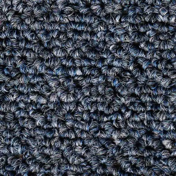Close-up of dark blue and white textured loop pile fabric.