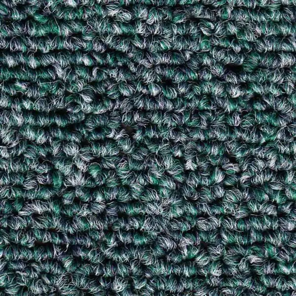 Close-up of dark green and white textured loop pile fabric.
